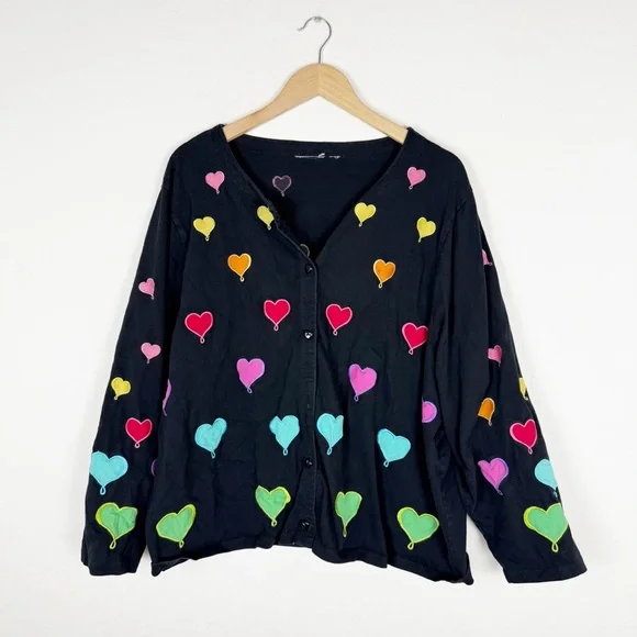 Michael Simon Vintage Light Balloon Heart Embroidered Cardigan Y2K Rare - Picture 3 of 11